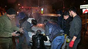 Kahramanmaraş'ta seyir halindeki otomobil yandı 