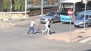 Kahramanmaraş'ta yayaya çarpan bisikletlinin kavgası güvenlik kamerasında 