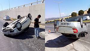 Direksiyon hakimiyetini kaybetti araç ters döndü