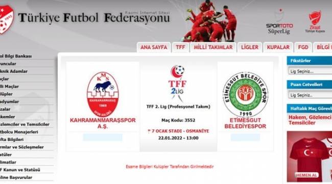 Kahramanmaraşspor-Etimesgut Belediyespor'la karşılaşacak..