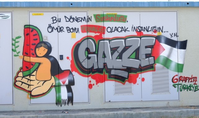 Onikişubat Belediyesi, Filistin temalı grafitilerle trafoları vicdan anıtına dönüştürdü..