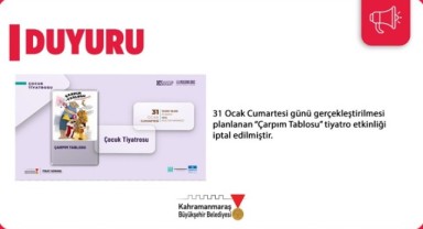 “Çarpım Tablosu” Adlı Çocuk Tiyatrosu Etkinliği İptal Edildi.