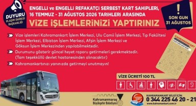 Engelli ve Engelli Refakatçi Serbest Kartlarında Vize Yenileme Dönemi Başladı..